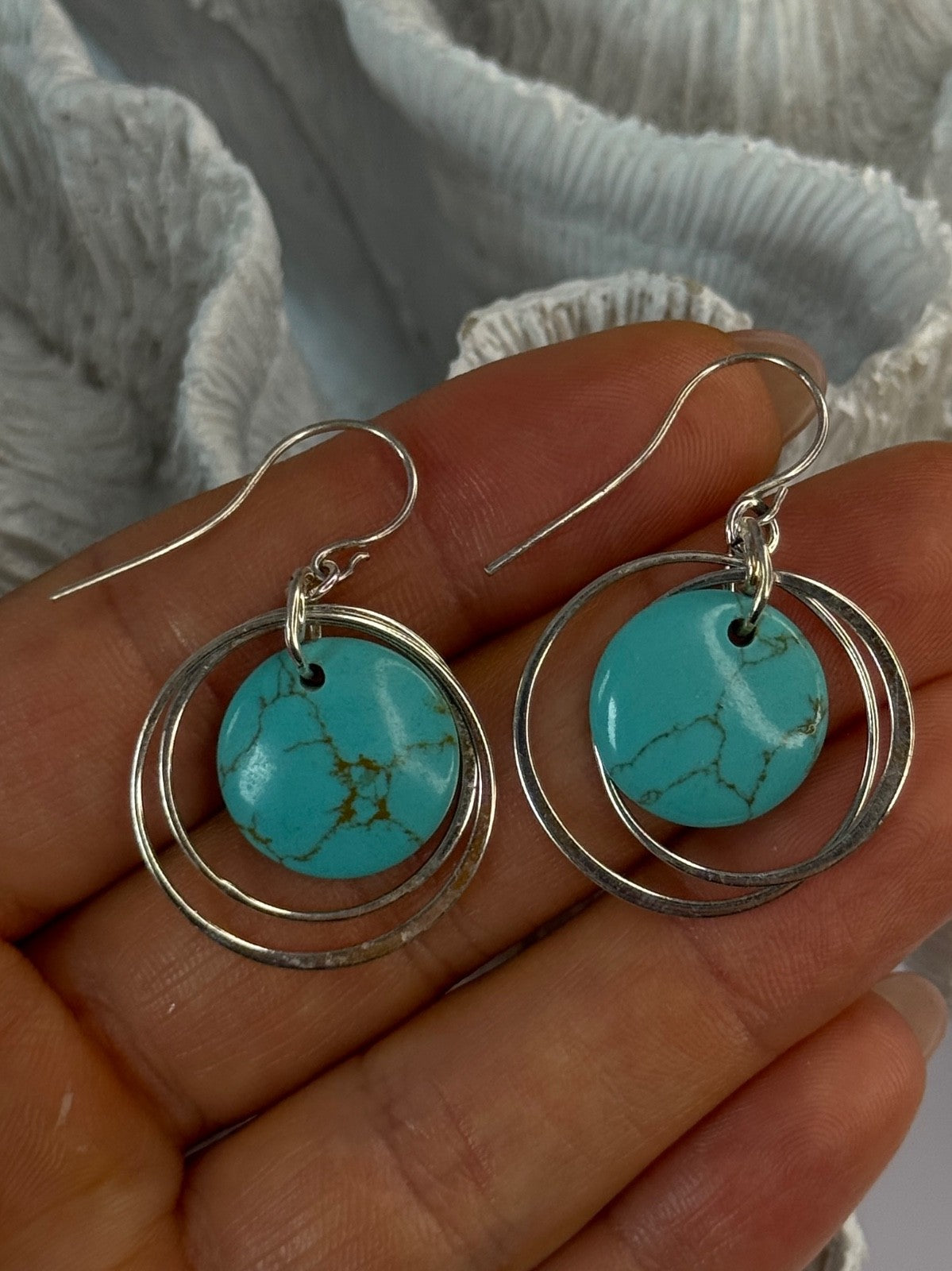 925 Sterling Silver Turquoise Earrings Length 1.60 Inch
