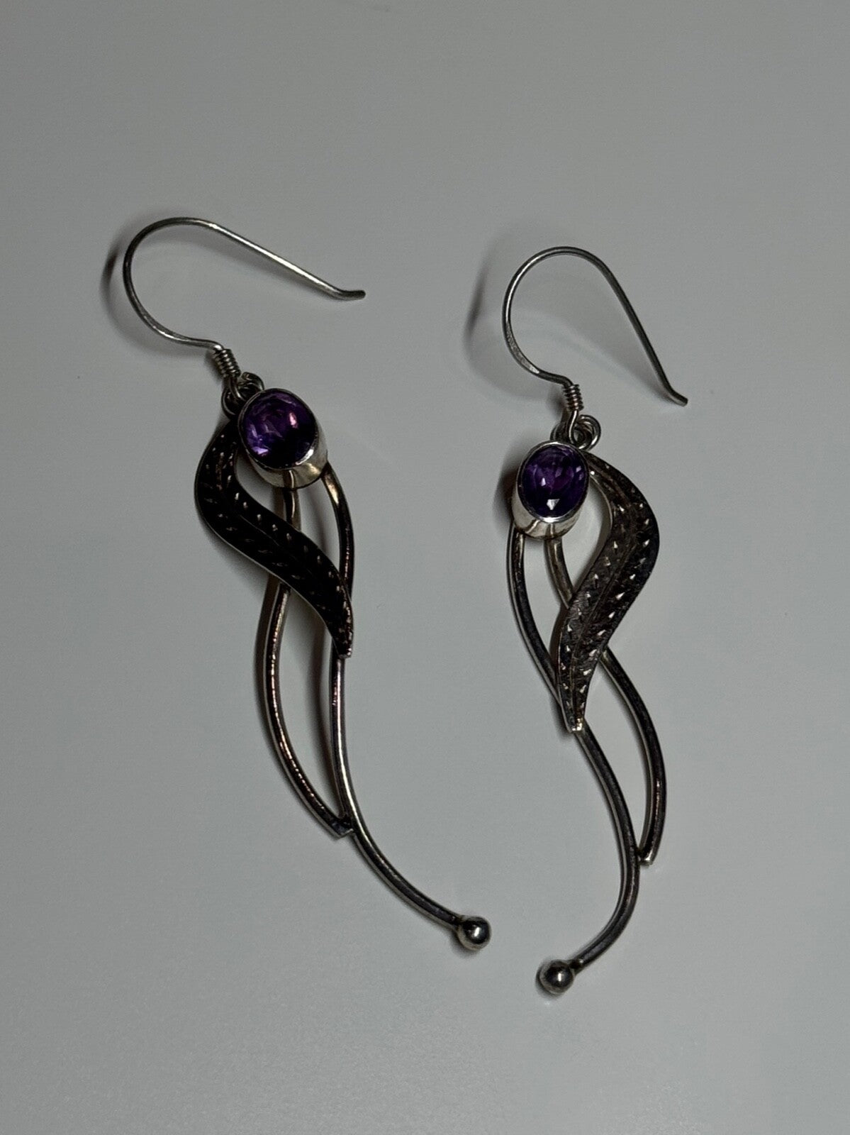 925 Sterling Silver Amethyst Earrings Length 2.6 Inch
