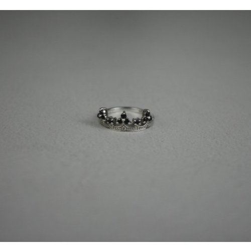925 Sterling Silver Black Nephrite & Colorless Topaz "Crown" Ring Size 6.5