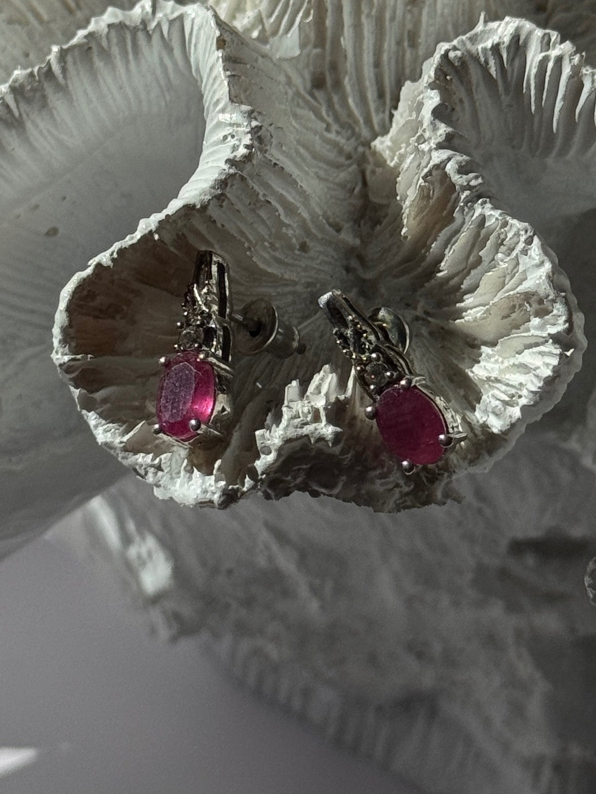 925 Sterling Silver Ruby & Beryl Earrings
