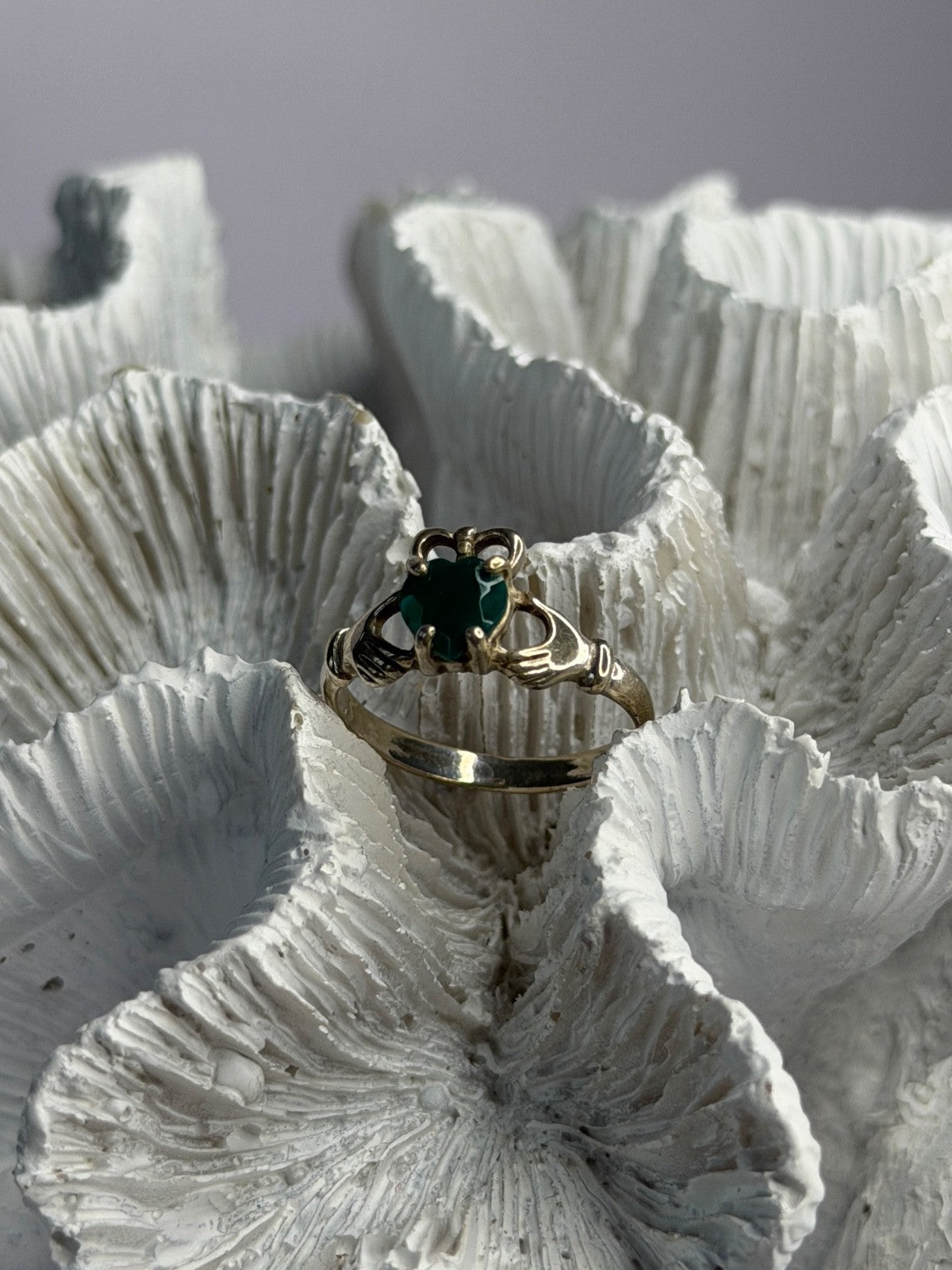 925 Sterling Silver Emerald Heart Ring Size 7