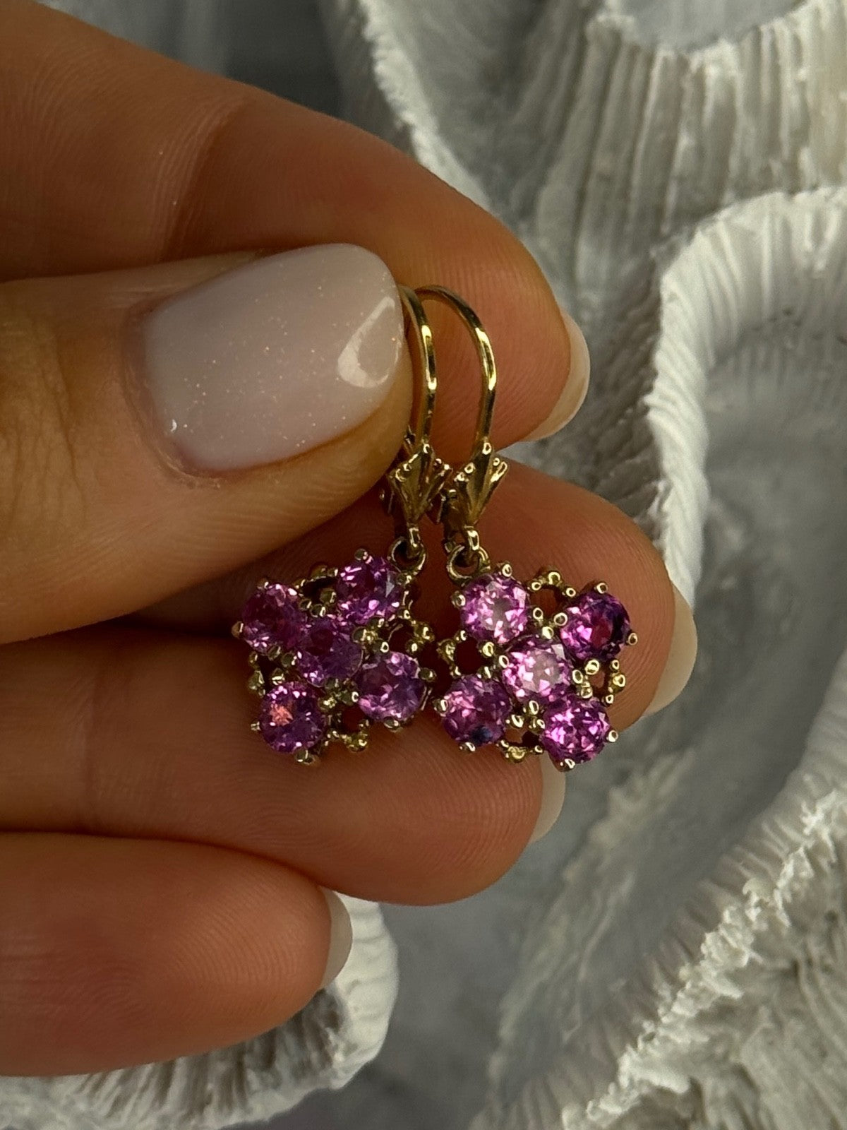 925 Sterling Silver Gold Plated Pink Topaz Earrings Length 1.1 Inch