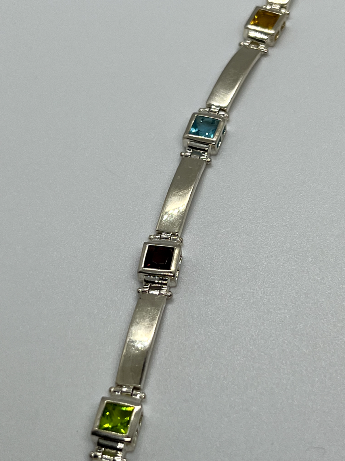 925 Sterling Silver Peridot, Tourmaline, Topaz & Citrine Bracelet