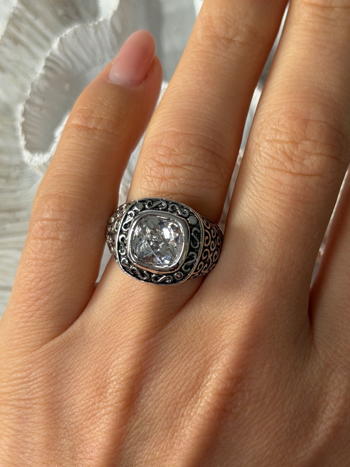 925 Sterling Silver White Spinel Ring Size 7