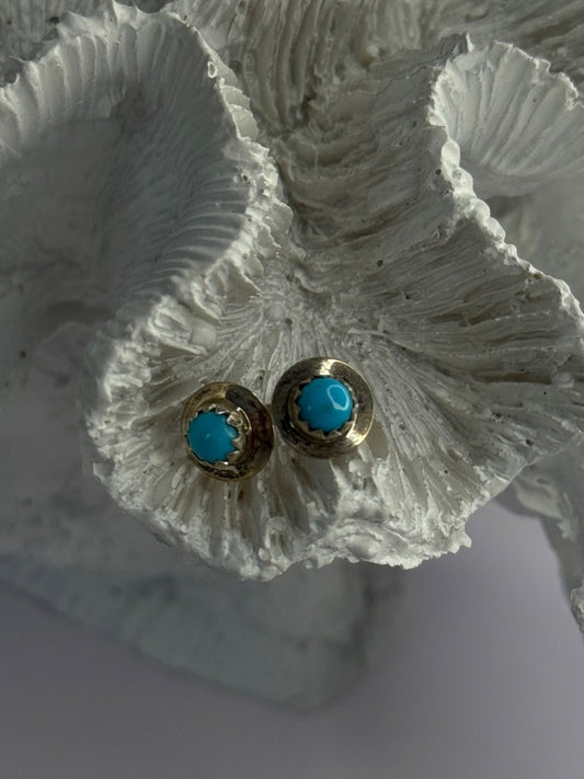 925 Sterling Silver Turquoise Stud Earrings Length 0.30 Inch