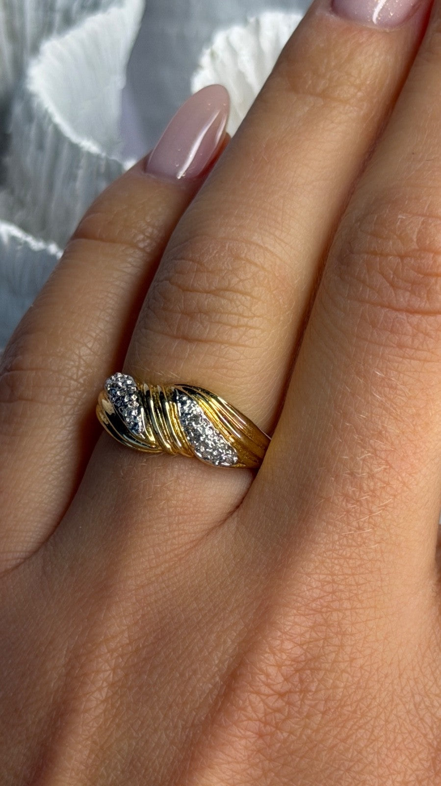 925 Sterling Silver Gold Plated Diamond Ring Size 6.5