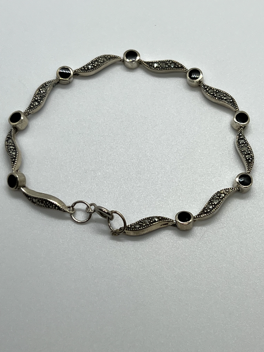 925 Sterling Silver Agate & Marcasite Bracelet