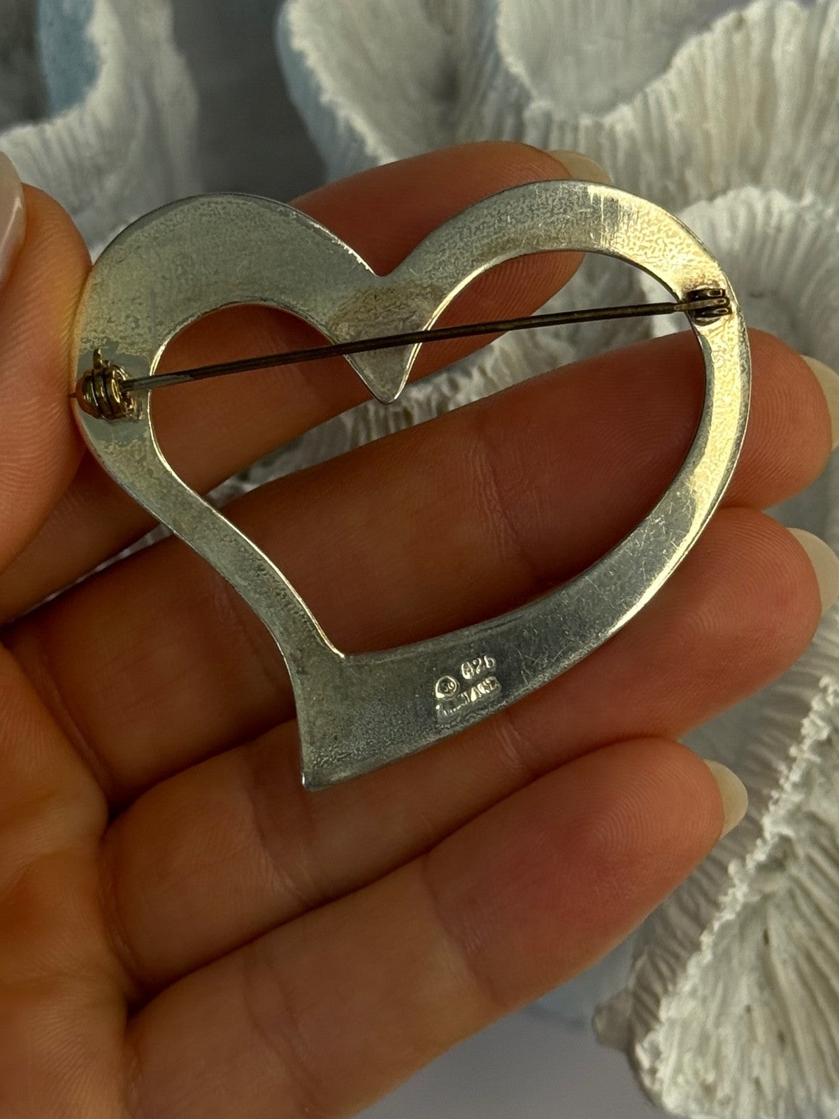 925 Sterling Silver Heart Brooch Length 1.90 Inch