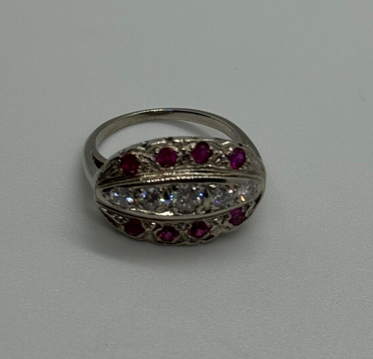 14K White Gold White & Pink Topaz Ring Size 5.5