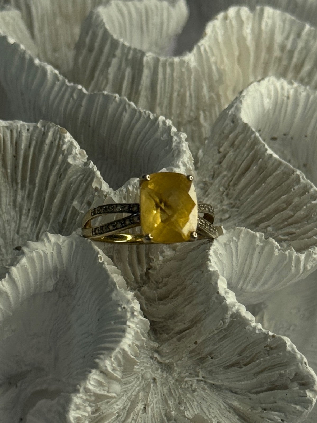 925 Sterling Silver Citrine & Beryl Ring Size 7