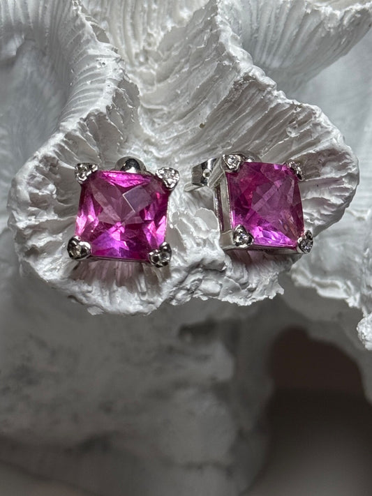 925 Sterling Silver Pink Topaz Earrings Length 0.5 Inch