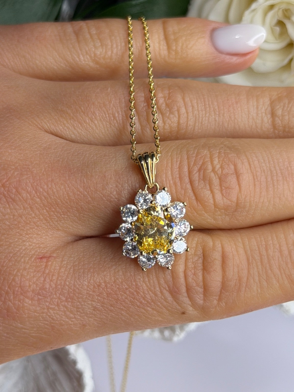 Stauer 925 Sterling Silver Gold Plated Yellow & White Cz Flower Necklace