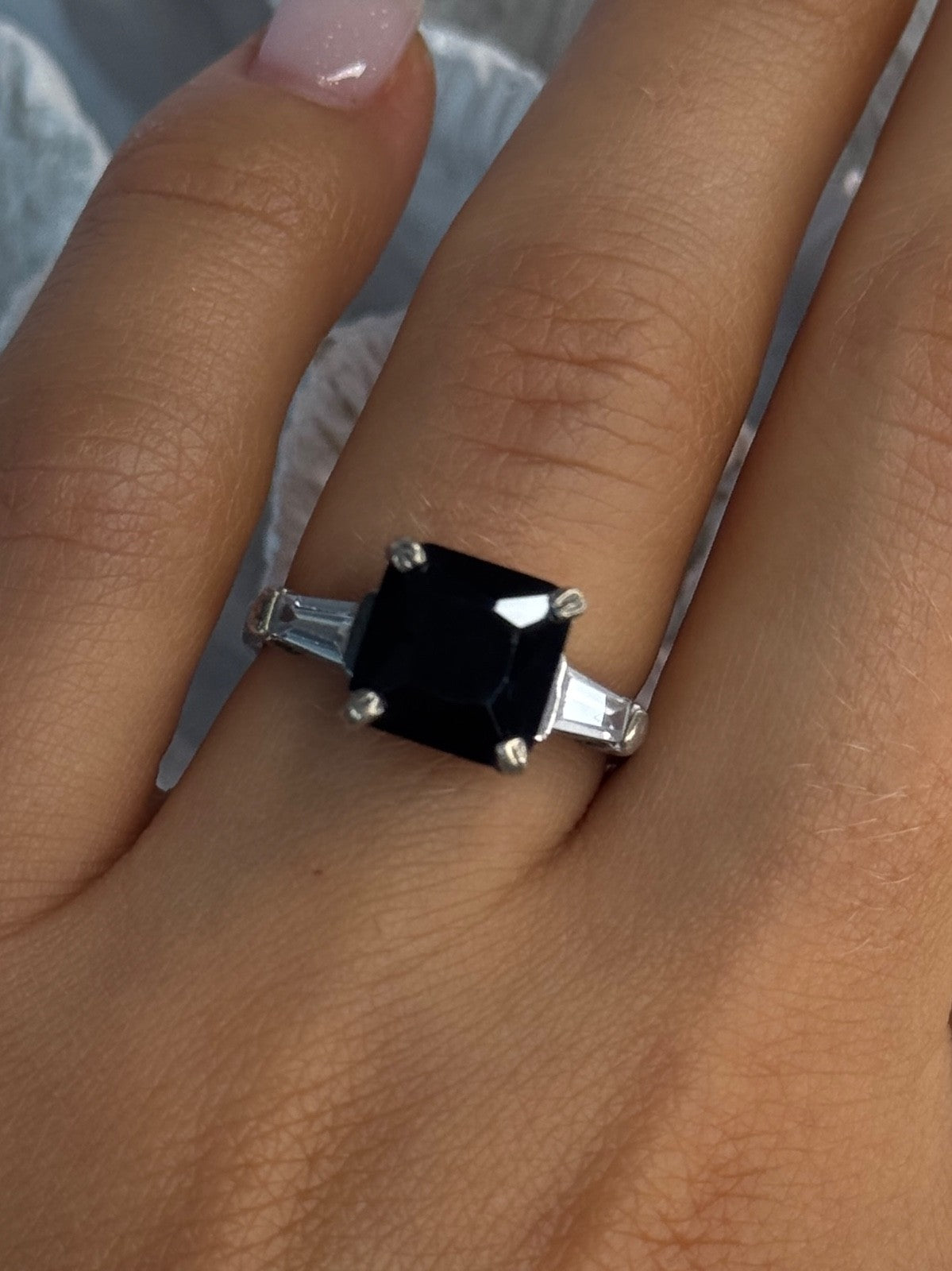 925 Sterling Silver Black Onyx & Beryl Ring Size 7