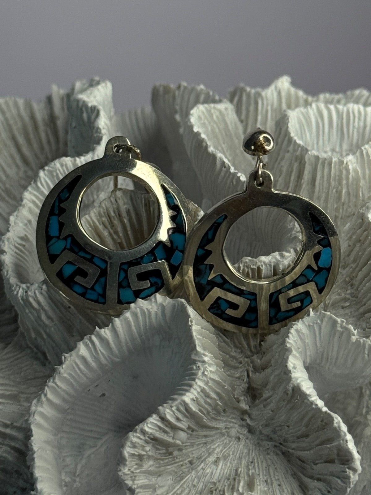Vintage Mexico 925 Sterling Silver Turquoise Earrings Length 2 Inch