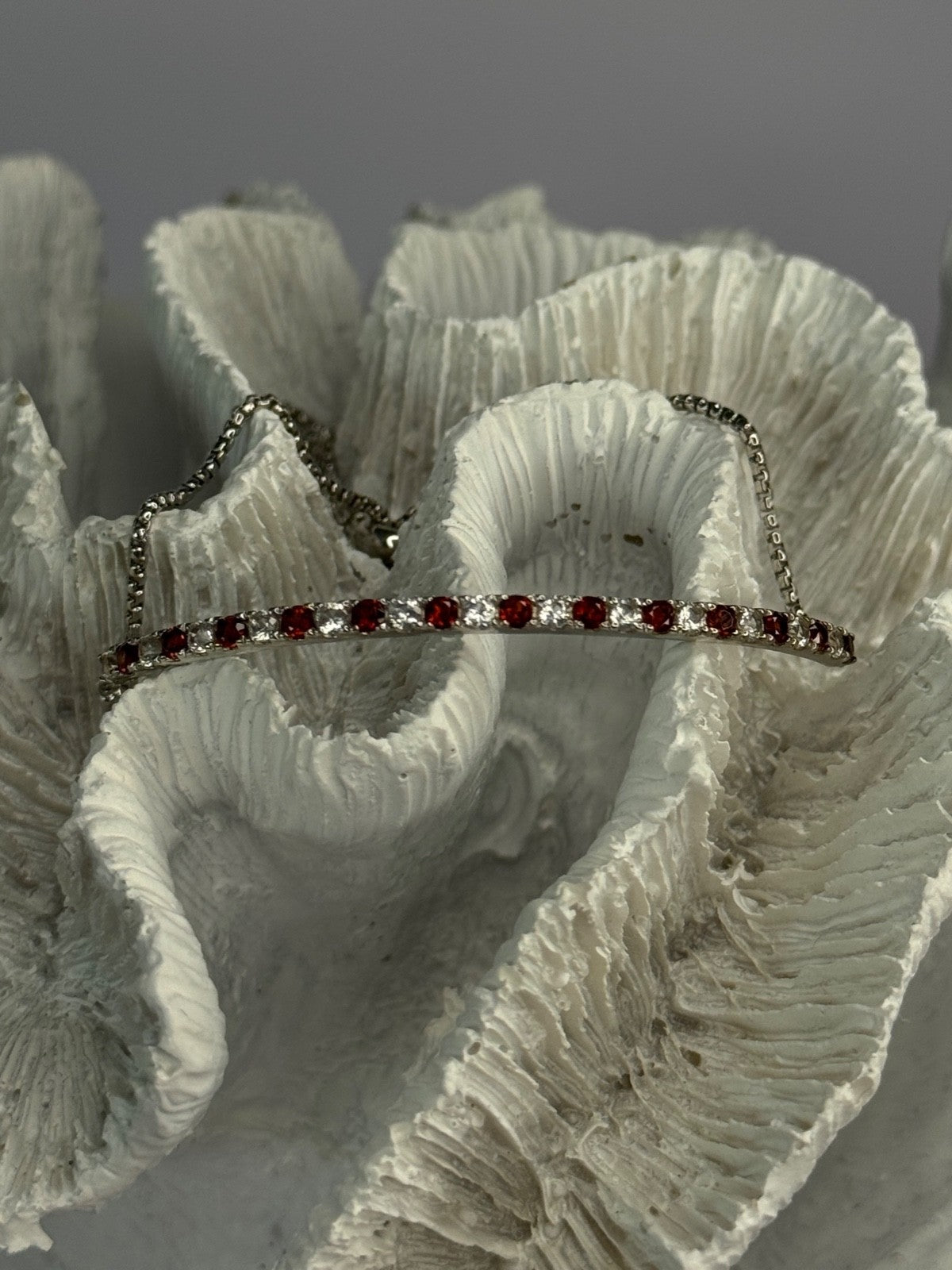 925 Sterling Silver Red & White Spinel Bracelet Sizable