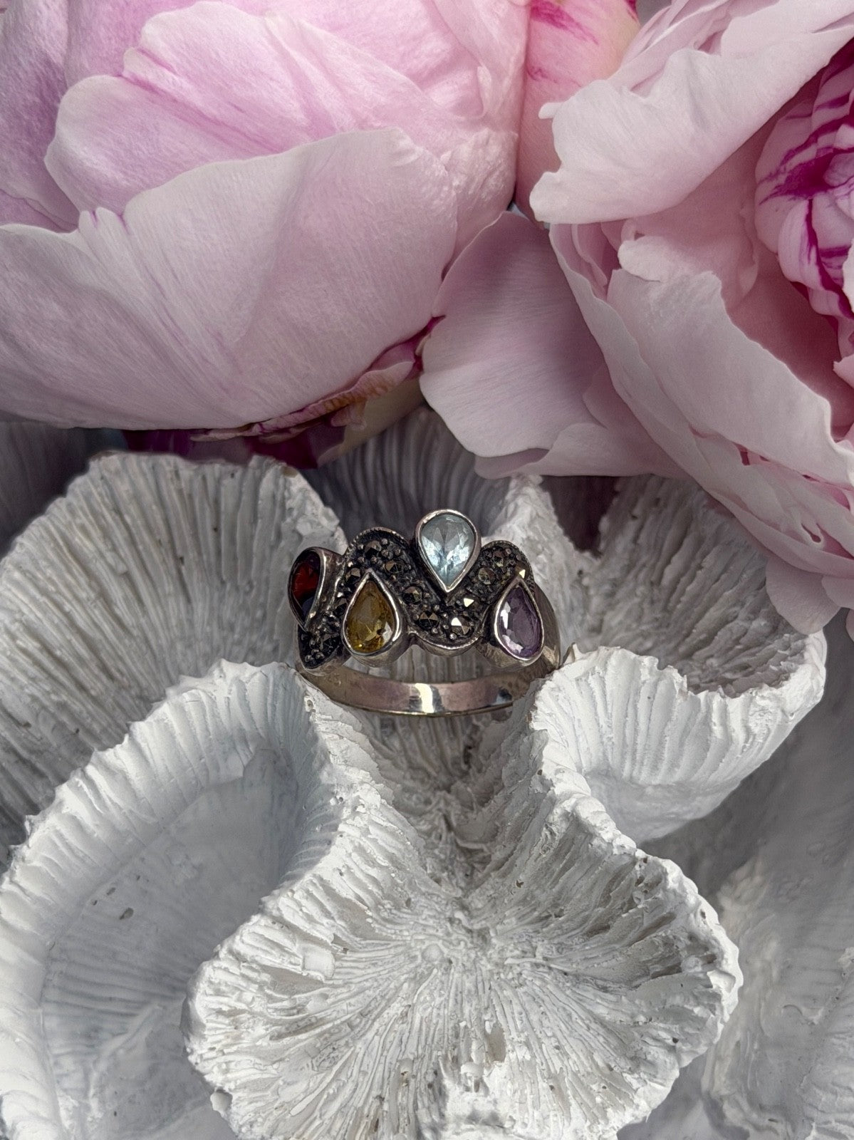 925 Sterling Silver Amethyst Topaz Citrine Garnet Ring Size 9