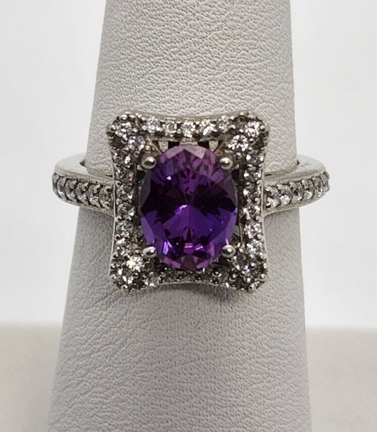 925 Sterling Silver Amethyst & ?z Ring Size 7
