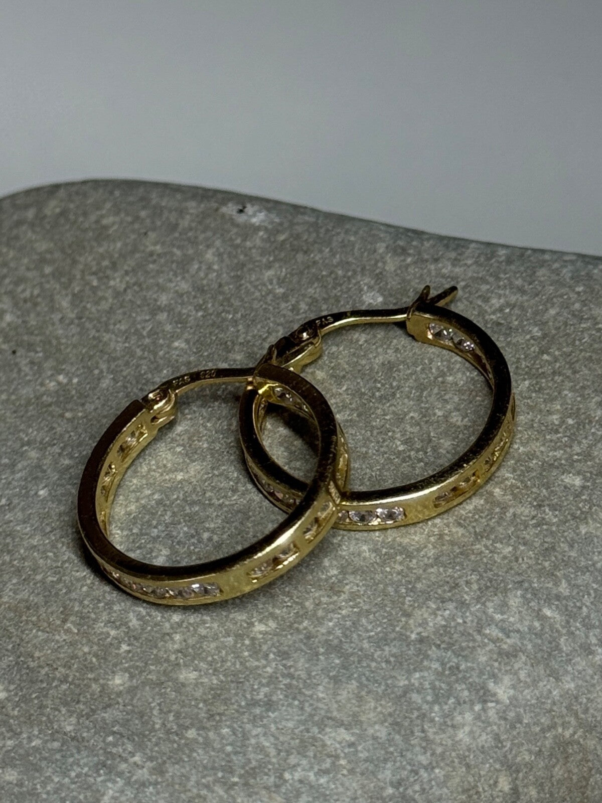 925 Sterling Silver Gold Plated CZ Earrings Length 21.5 Mm
