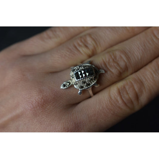 925 Sterling Silver Marcasites "Turtle" Ring Size 6.5