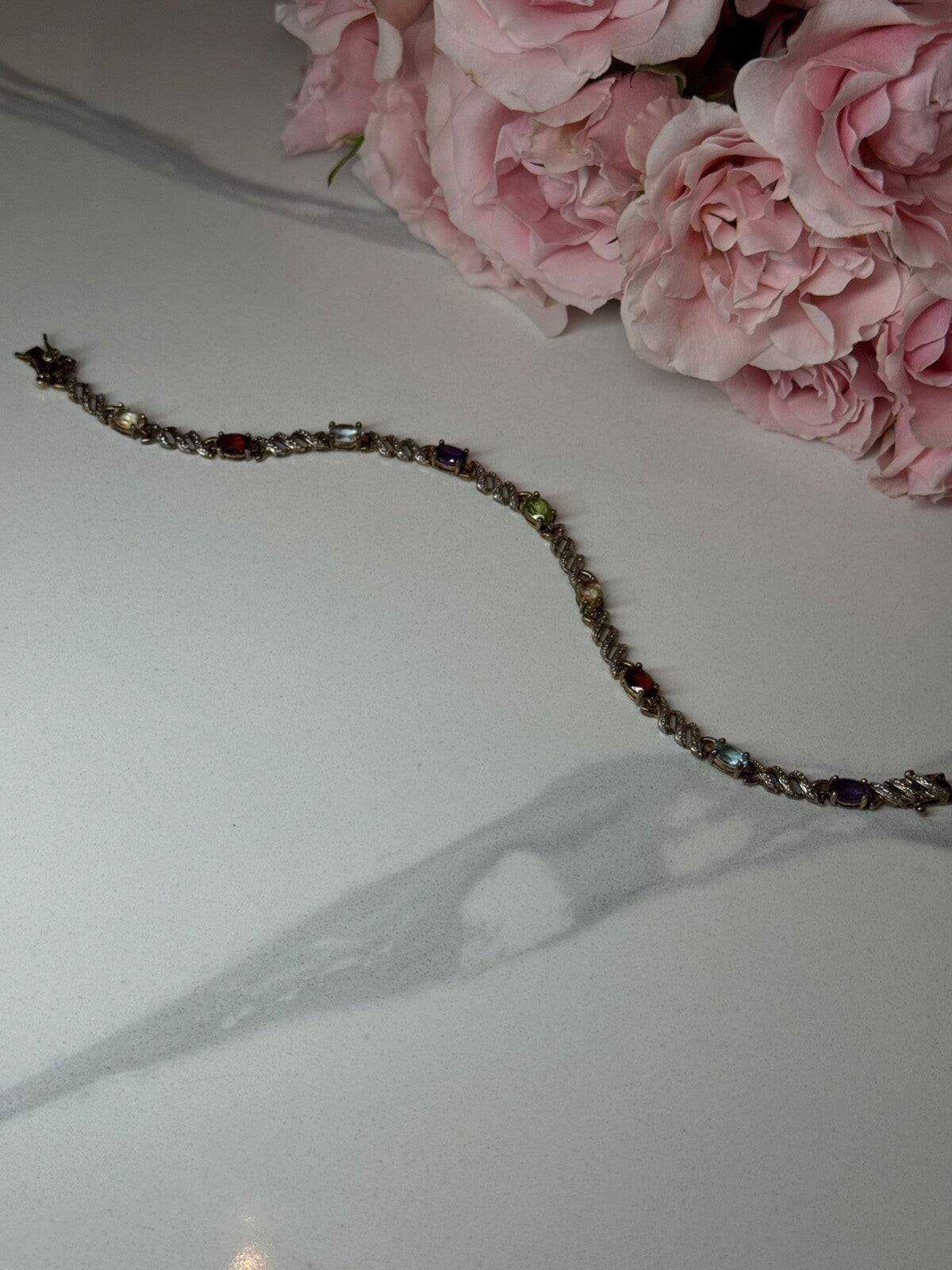 925 Sterling Silver Amethyst Topaz Garnet Citrine Peridot Bracelet Length 7.5