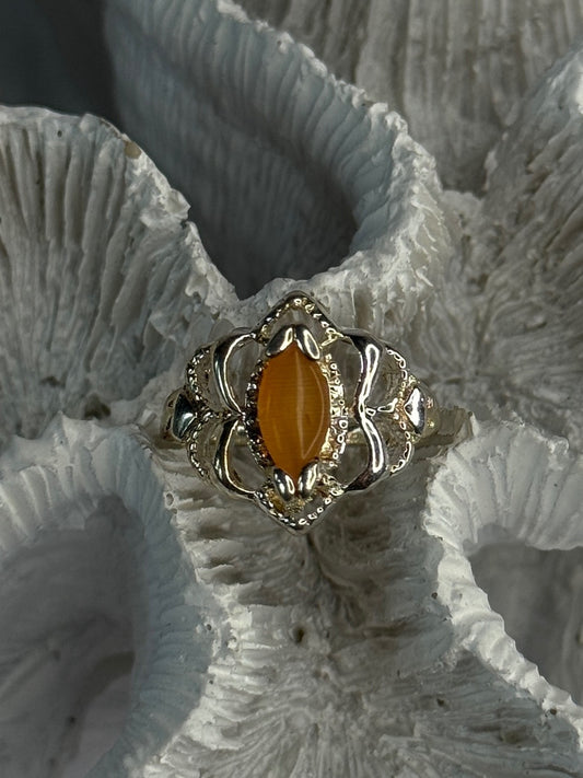 925 Sterling Silver Orange Agate Ring Size 6.5