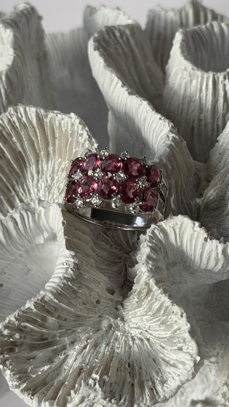 18K 750 White Gold Pink Tourmaline & Diamond Ring Size 6.5