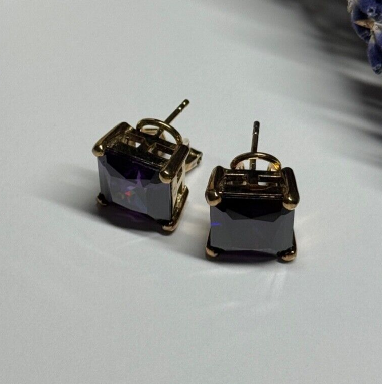 925 Sterling Silver Gold Plated Amethyst Earrings