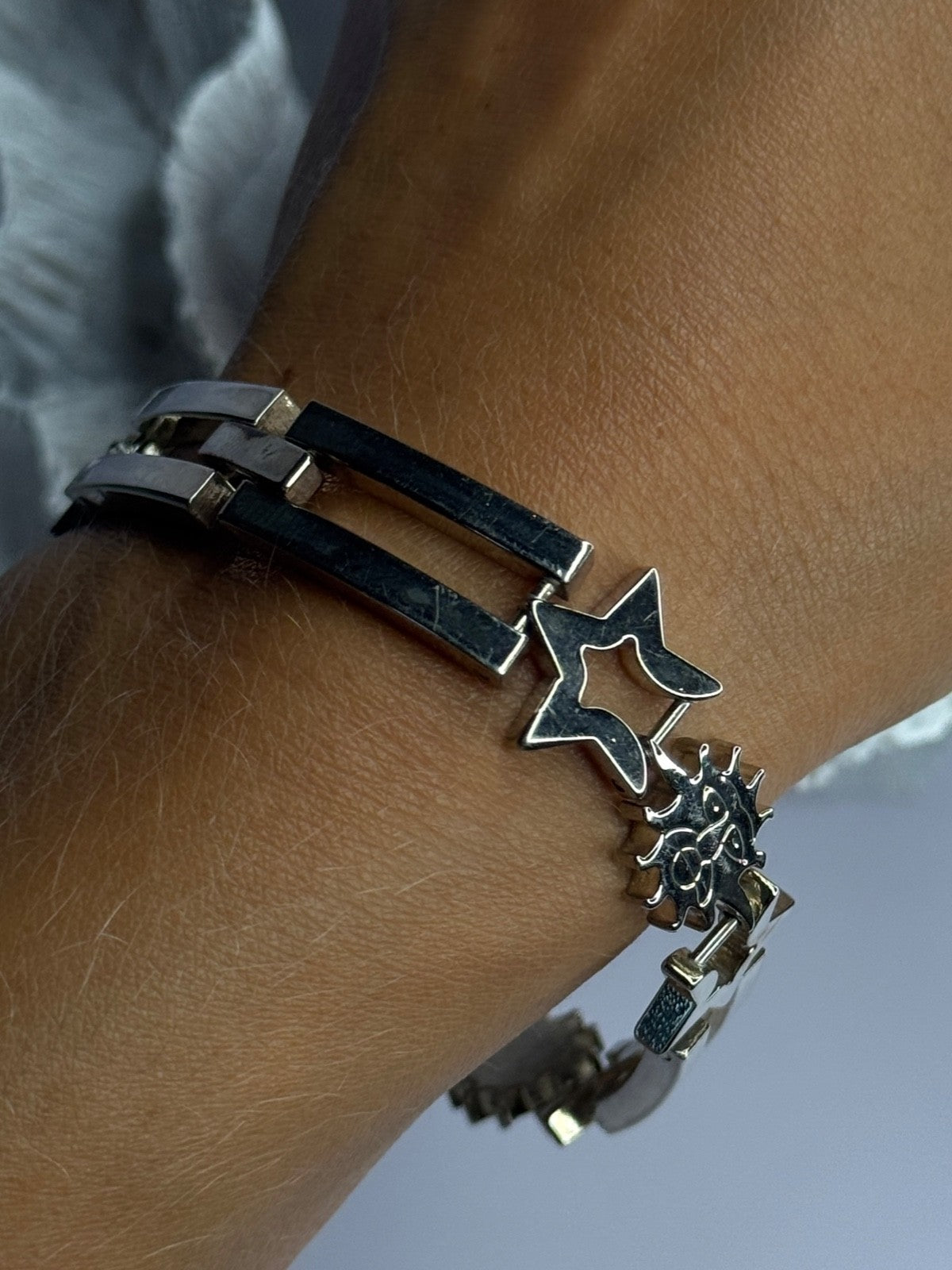 Vintage 925 Sterling Silver Sun Face Bracelet Length 8
