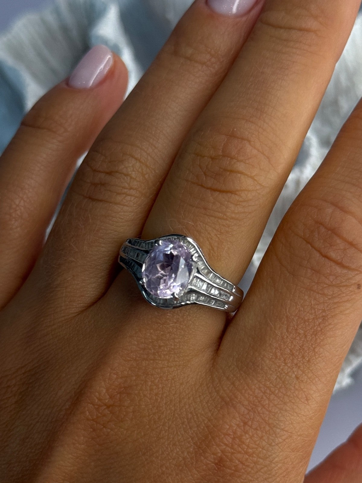925 Sterling Silver Morganite & Beryl Ring Size 8