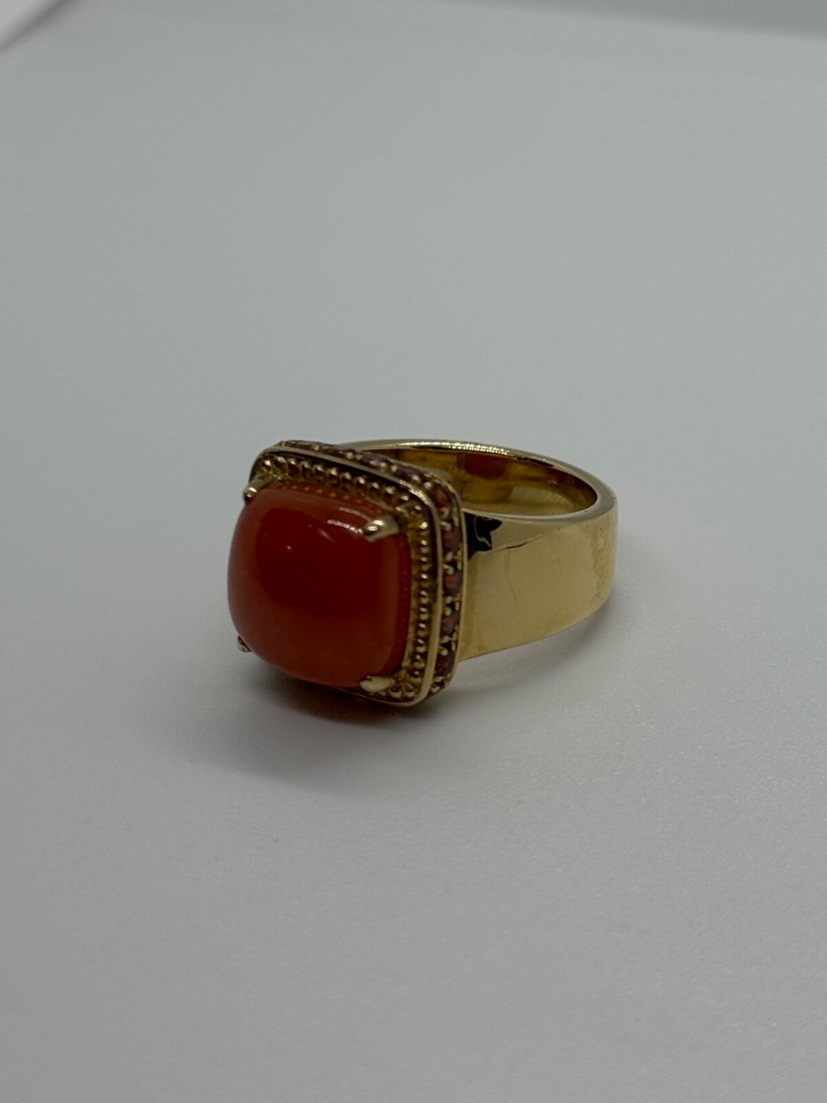 925 Sterling Silver Gold Plated Amber & RED Spinel Ring Size 7.5