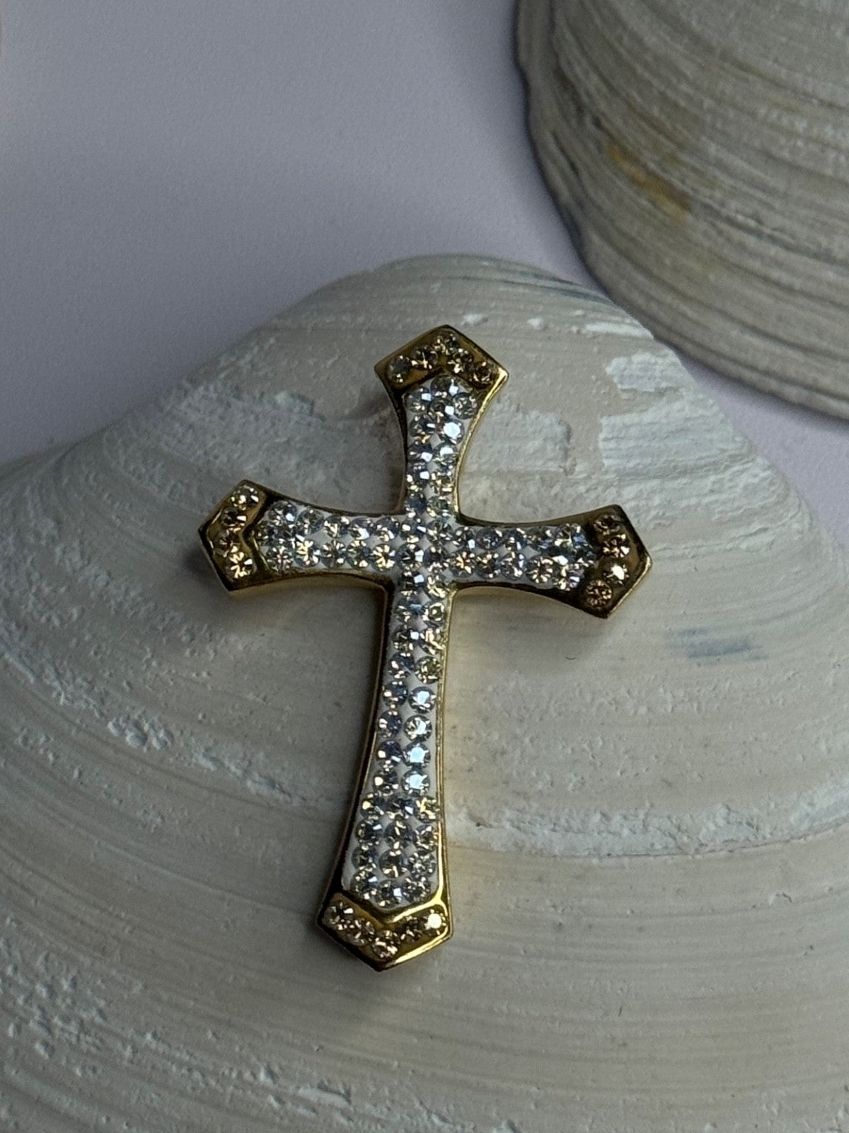 925 Sterling Silver Gold Plated Cz Cross Pendant Length 1.45 Inch