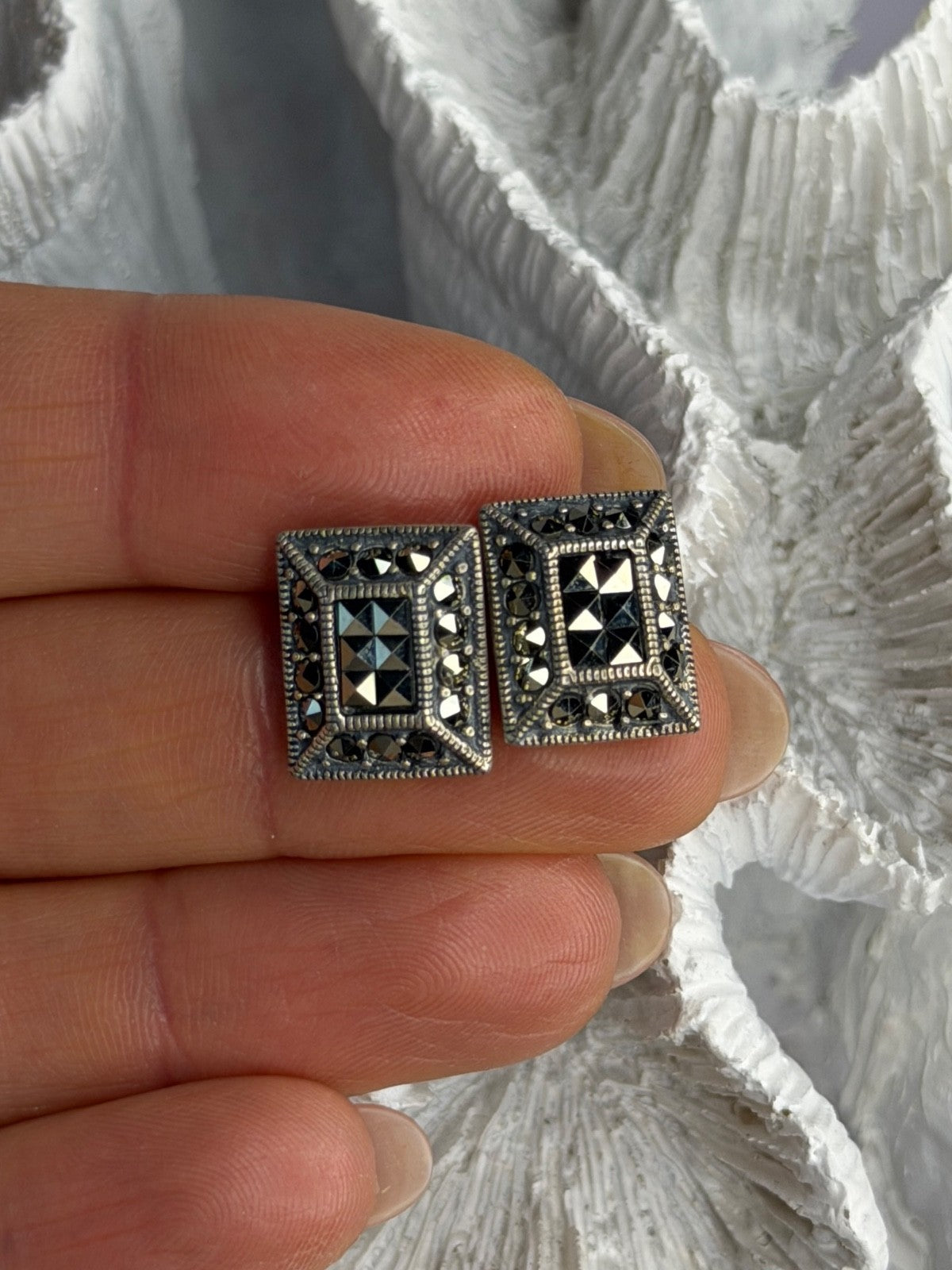 Vintage 925 Sterling Silver Marcasite Earrings