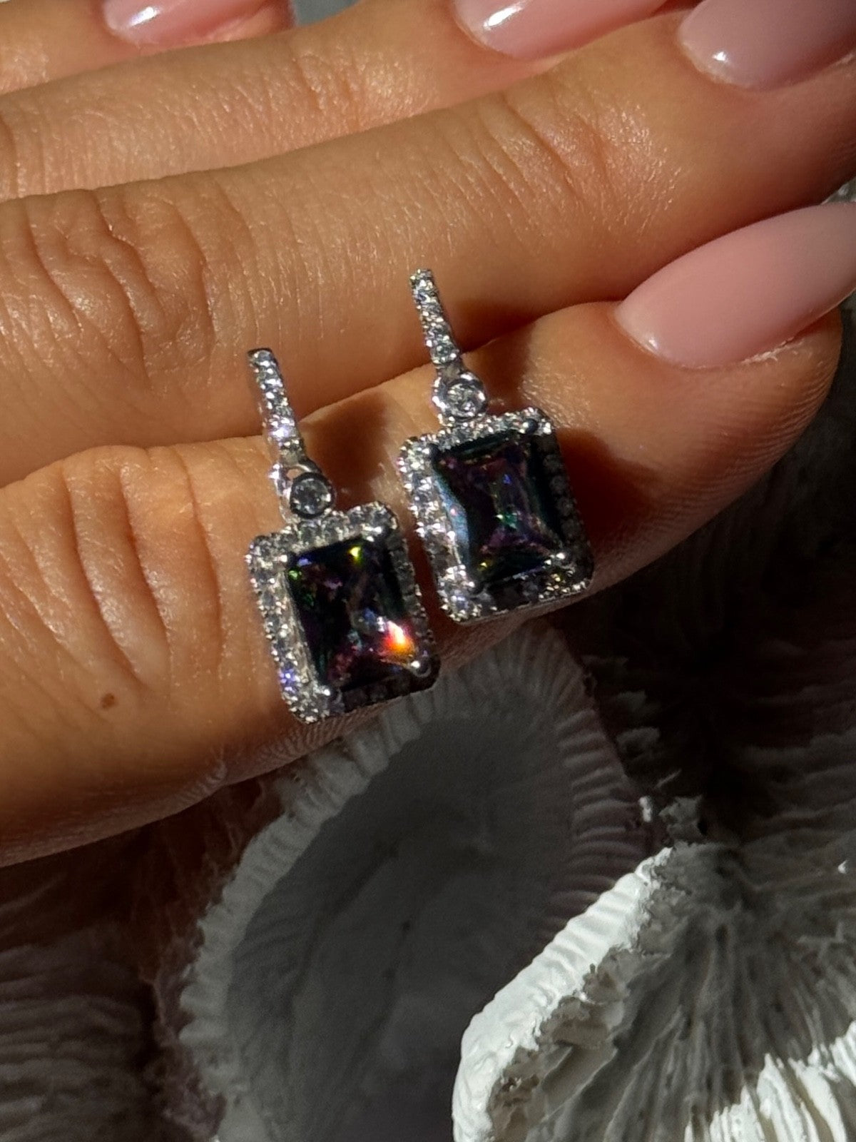 Shiny 925 Sterling Silver Alexandrite & Crystal Earrings