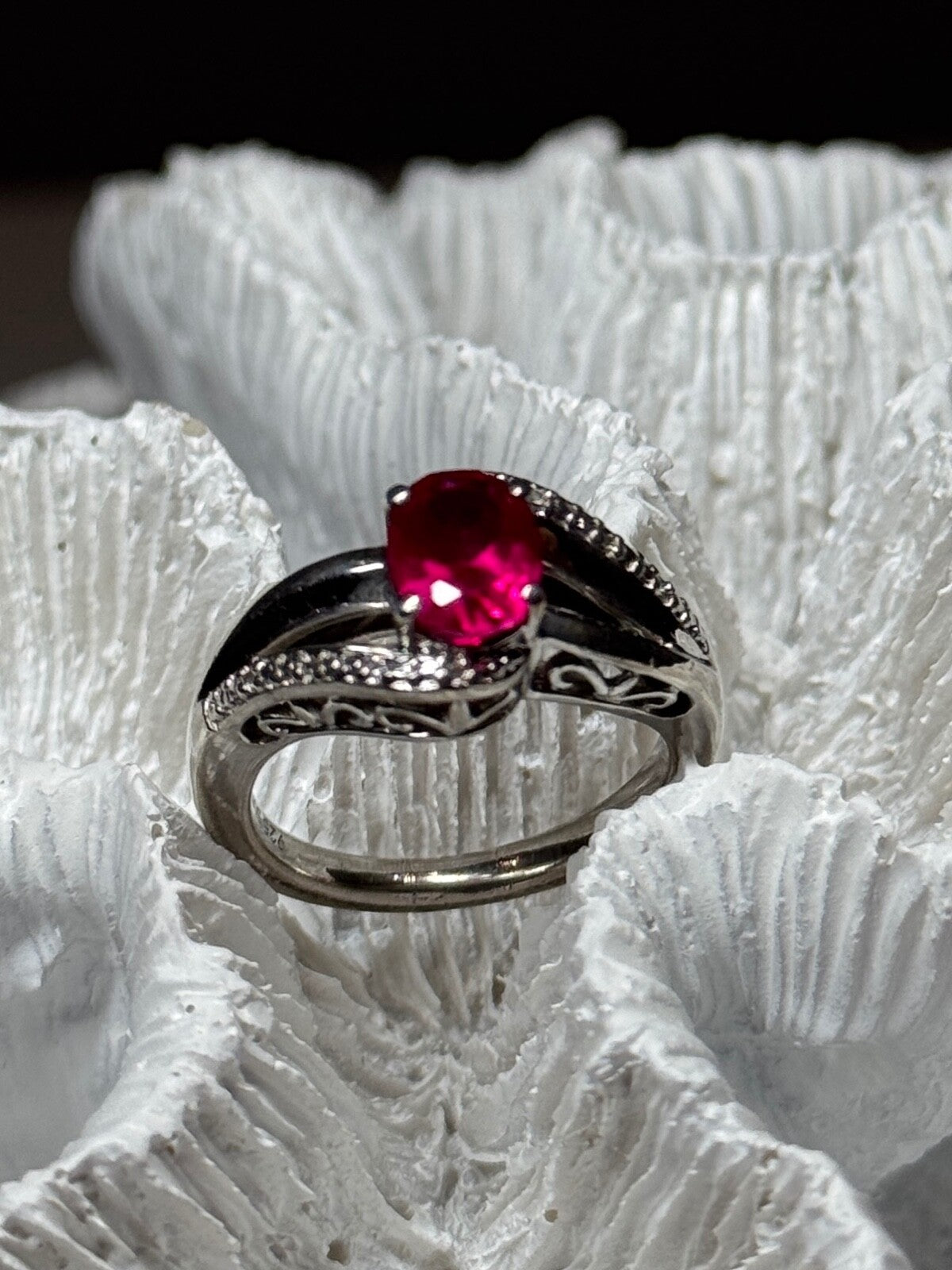 925 Sterling Silver Ruby Ring Size 6