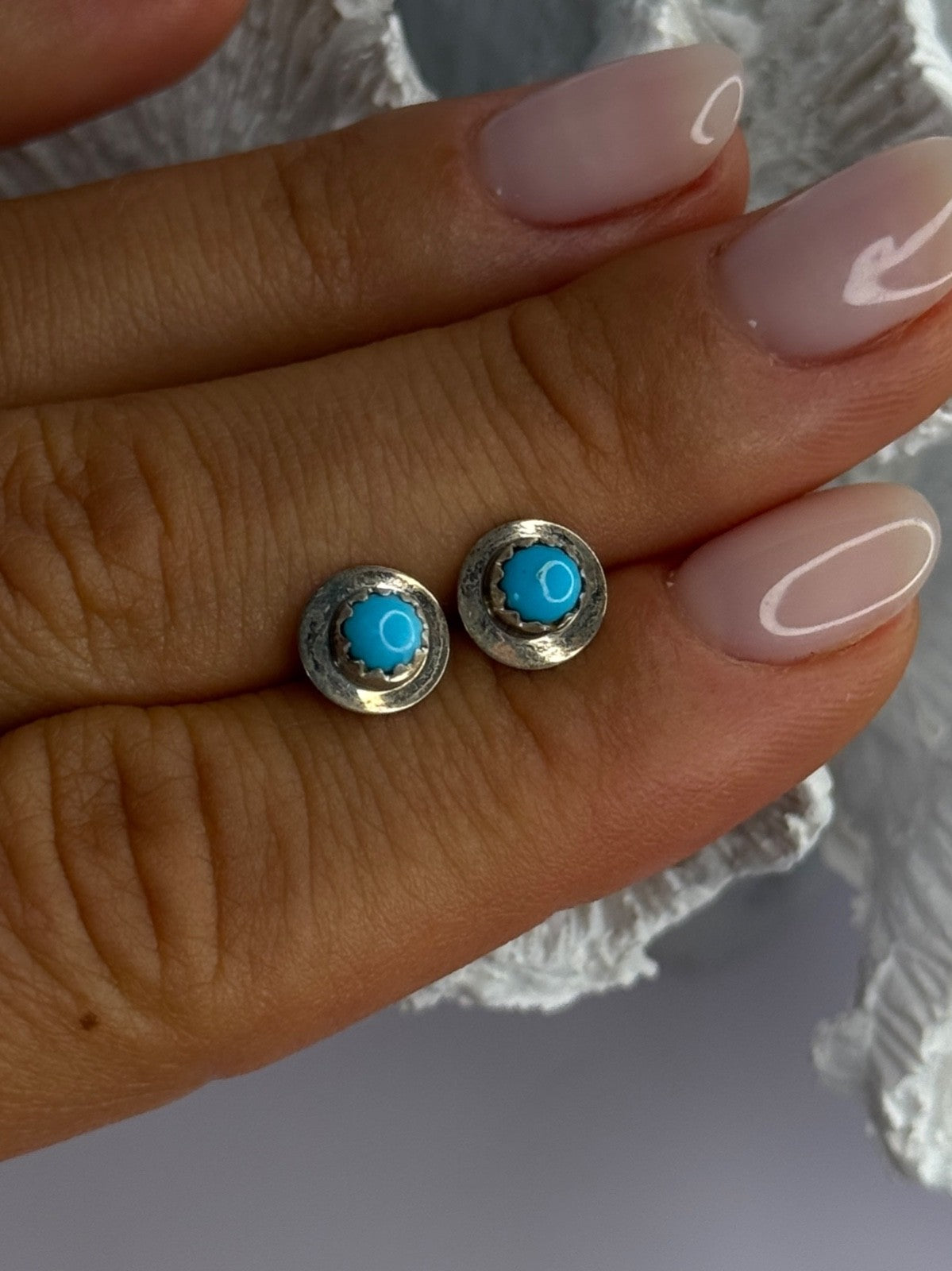 925 Sterling Silver Turquoise Stud Earrings Length 0.30 Inch