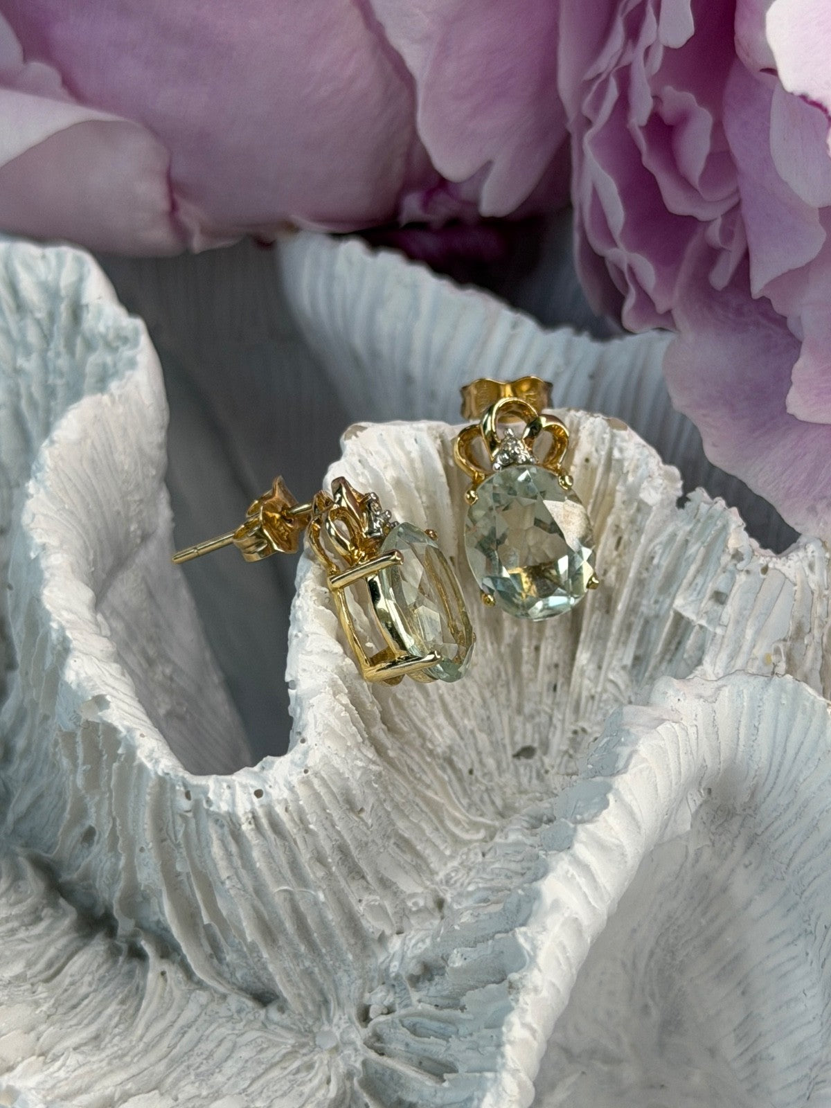10K Yellow Gold Prasiolite & Diamond Earrings