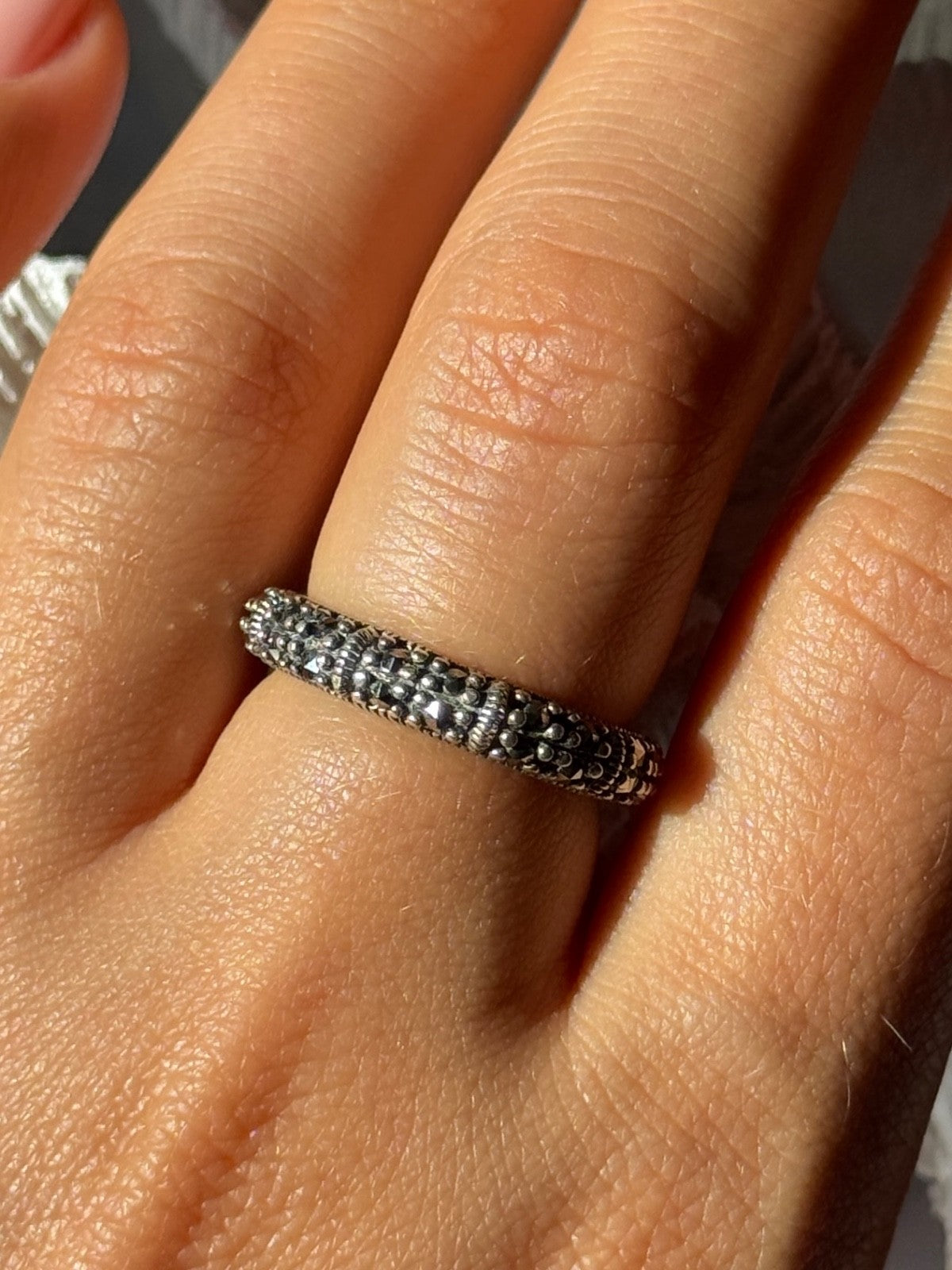 925 Sterling Silver Marcasite Band Ring Size 8