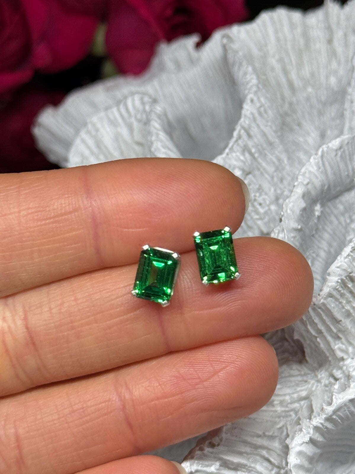 925 Sterling Silver Green Peridot Earrings Length 8 Mm
