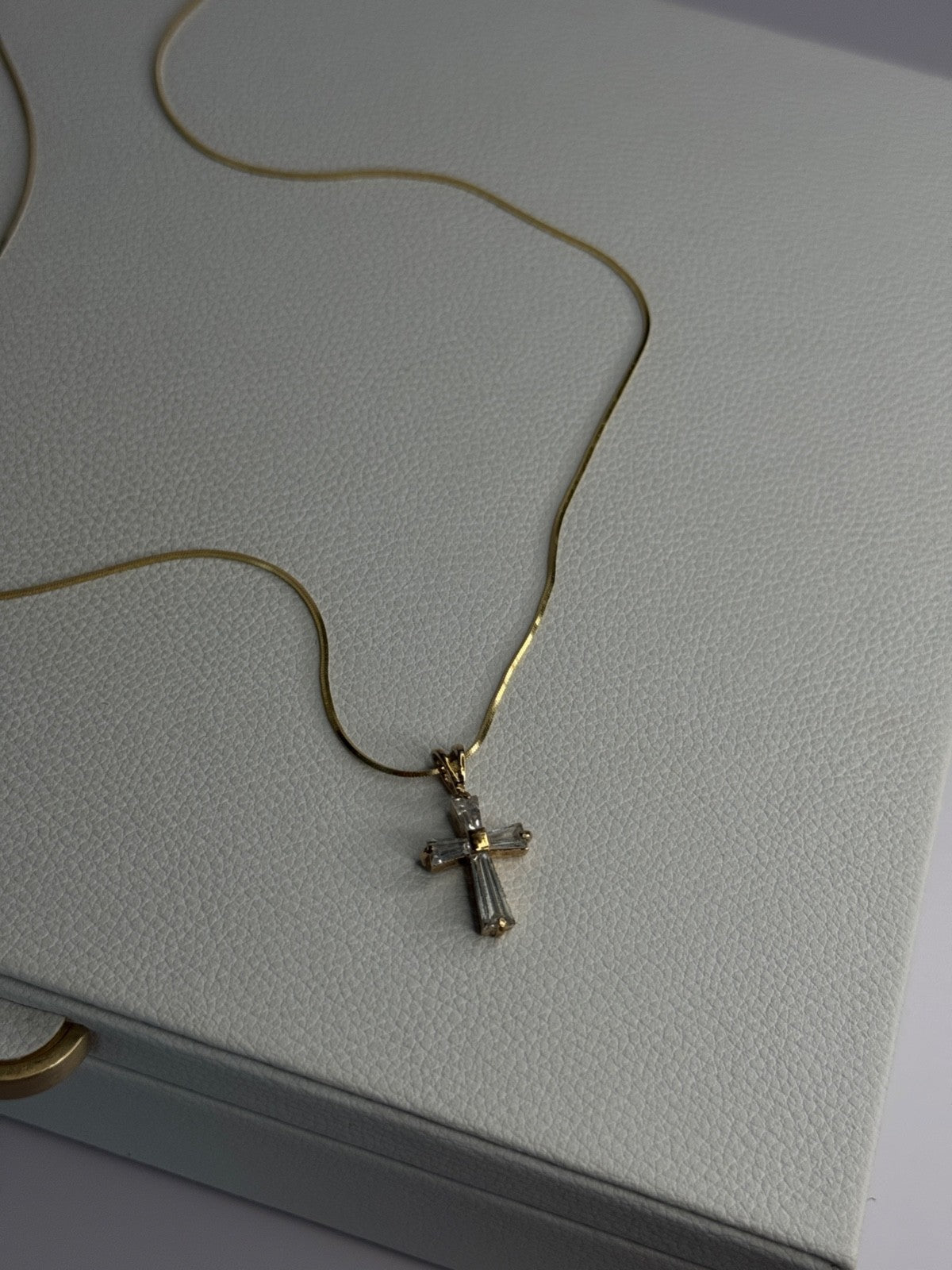 925 Sterling Silver Gold Plated White Topaz Cross Necklace