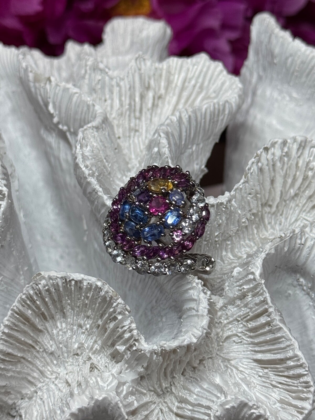925 Sterling Silver Tourmalines Magic Ring Size 8