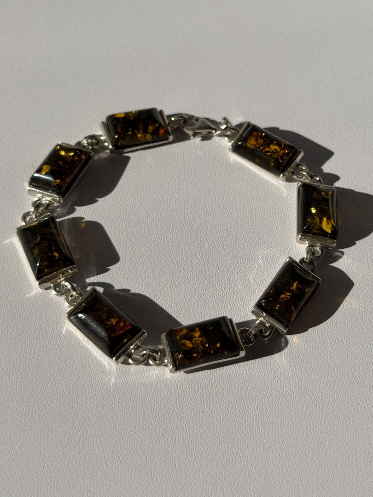 925 Sterling Silver Amber Bracelet Size 7