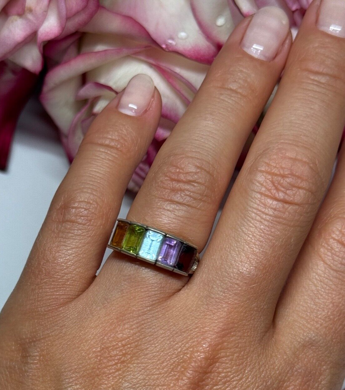 925 Sterling Silver Tourmaline Ring Size 5.5
