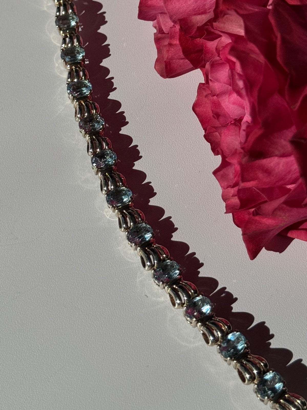 925 Sterling Silver Blue Topaz Bracelet 7.5 Inch
