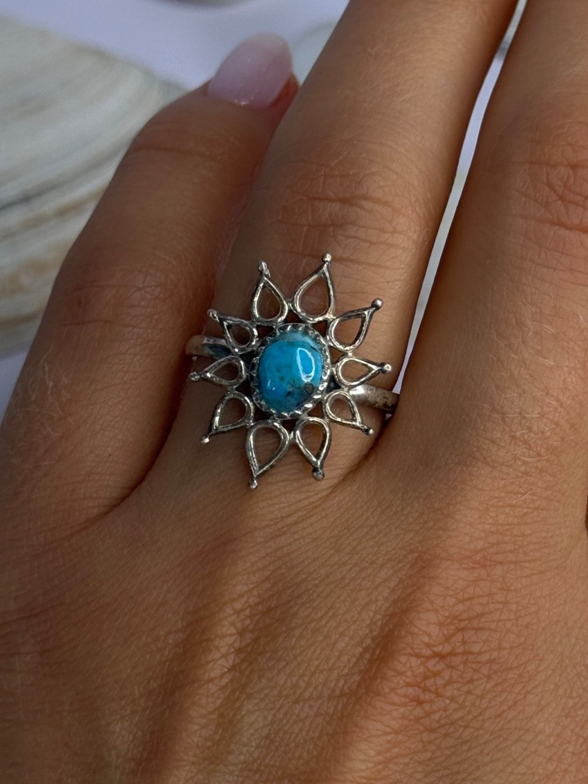 925 Sterling Silver Turquoise Ring Size 8