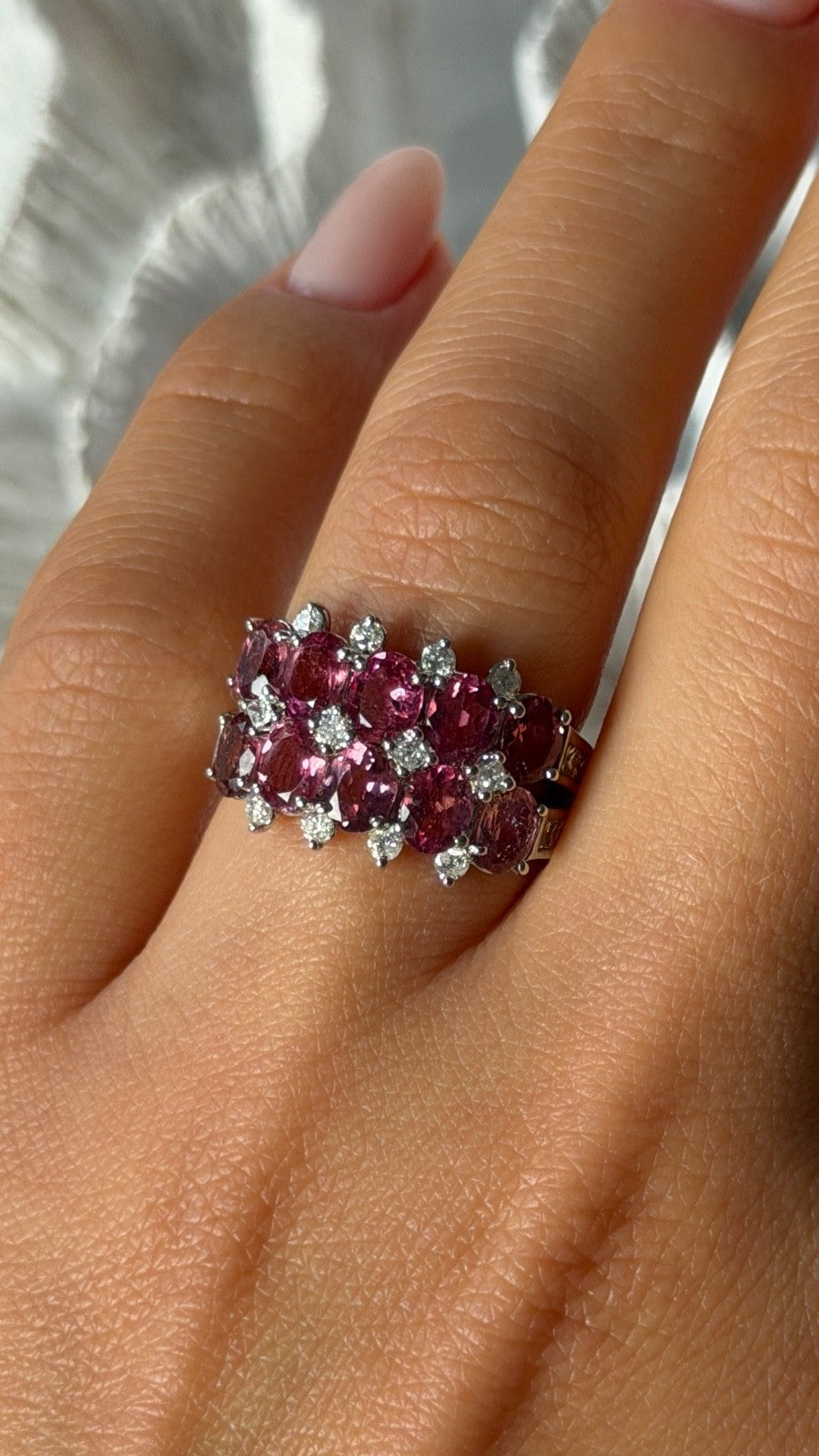 18K 750 White Gold Pink Tourmaline & Diamond Ring Size 6.5