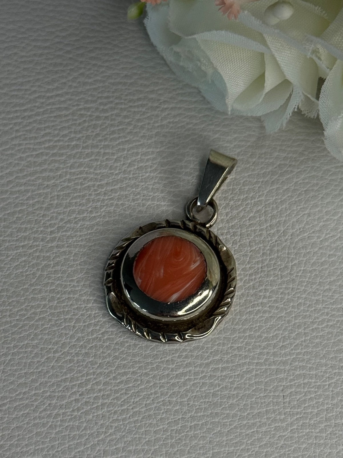 Vintage 925 Sterling Silver Carnelian Pendant Length 1.60 Inch
