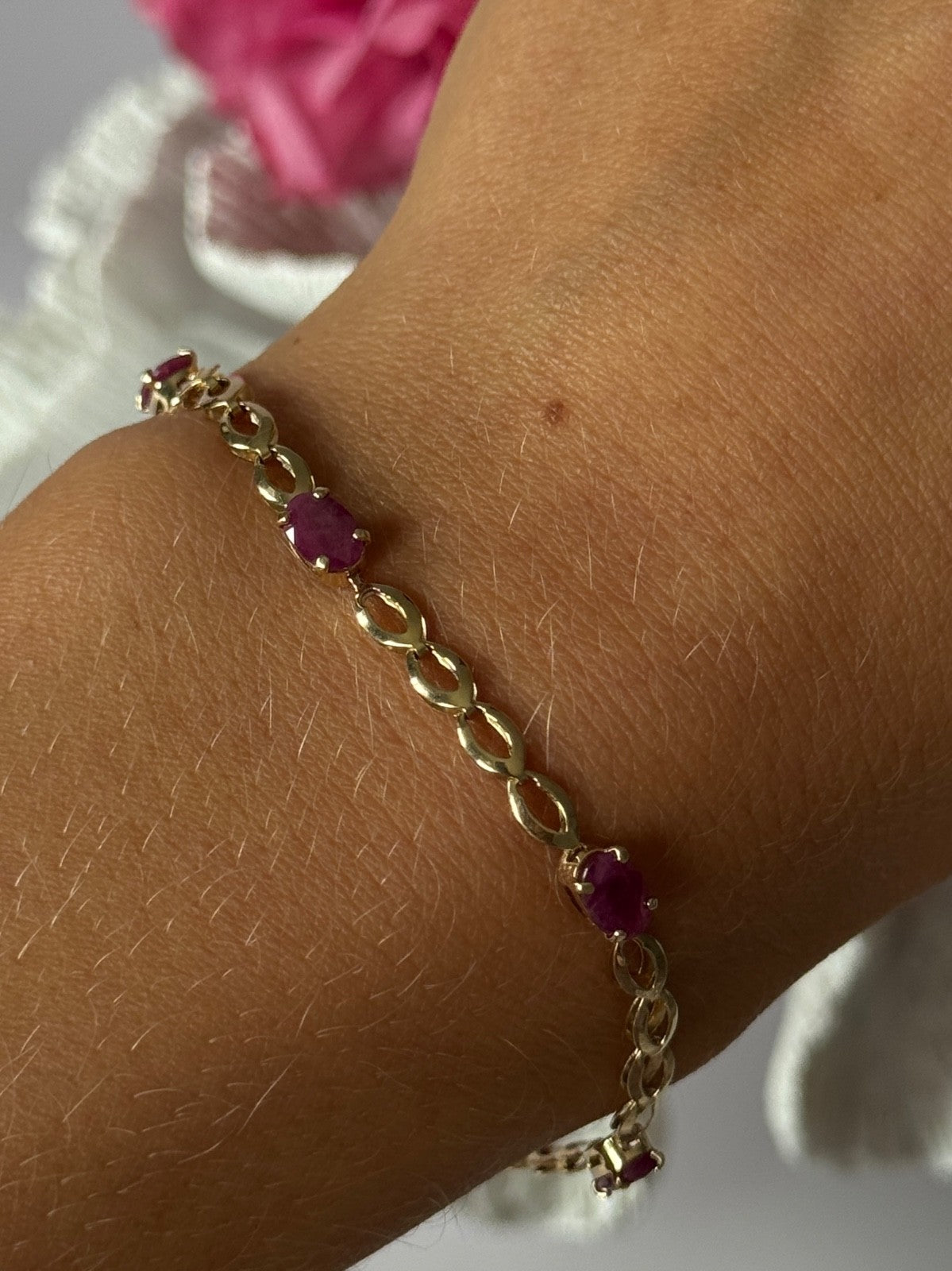 14K Yellow Gold Ruby Bracelet Length 7