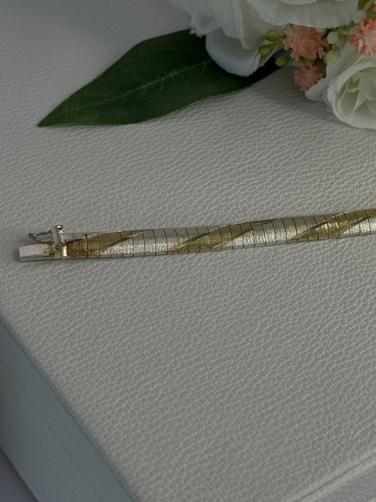 Classy 925 Sterling Silver Italy Gold Plated Part Bracelet Length 7.5 Inch