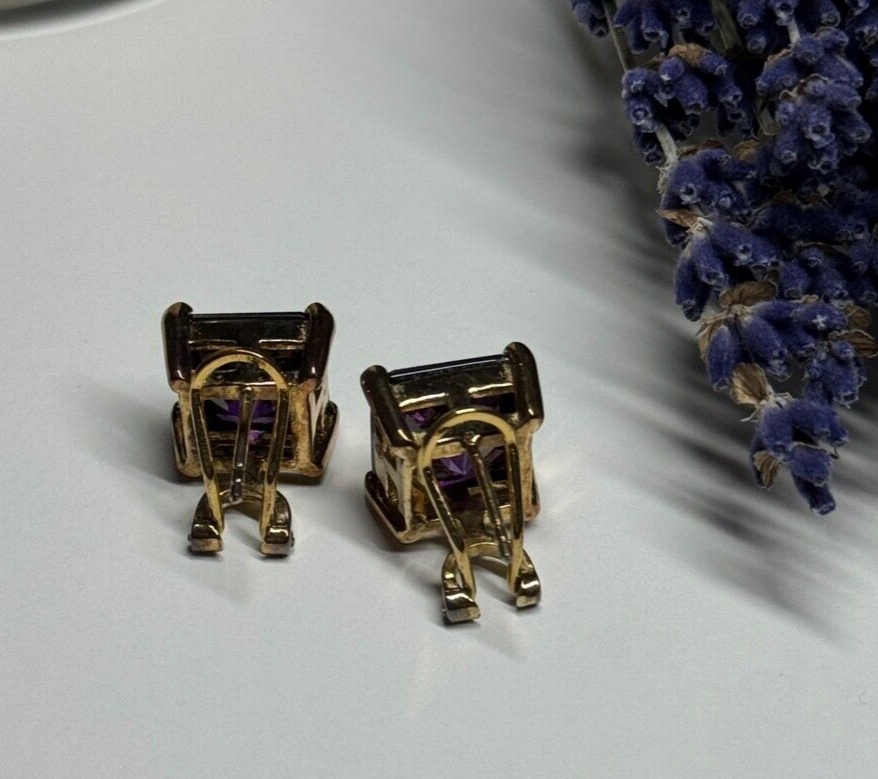 925 Sterling Silver Gold Plated Amethyst Earrings