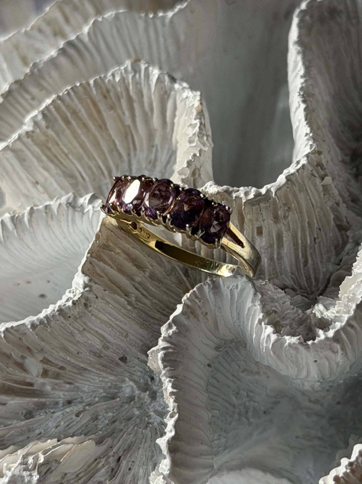 925 Sterling Silver 5 Amethysts Ring Size 8